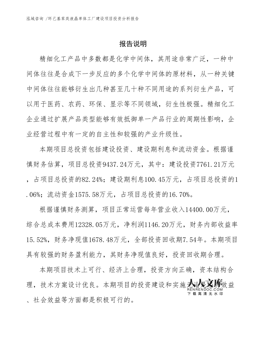 環(huán)己基苯類液晶單體工廠建設(shè)項目投資分析報告通用模板